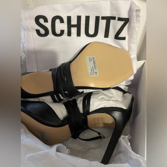 Schutz Bryce Leather Strappy Lace-Up Open Toe Sandals Black Size 9.5 New In Box - Picture 4 of 7